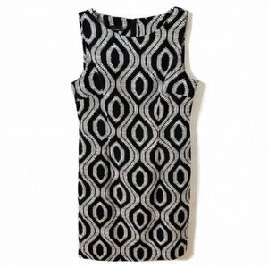 Alyx Petite Geometric Design Sleeveless Sheath Dress Zip Back Rounded Neckline